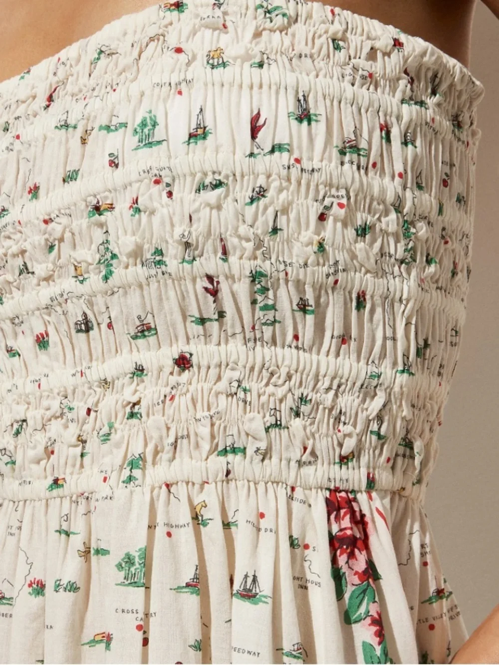 J crew Smocked mini dress in map-print cotton voile